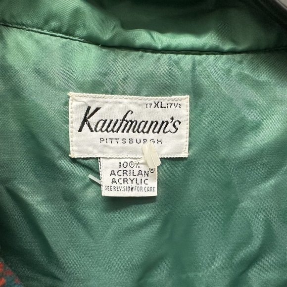 Vintage Shirtjac Shirt Jacket Kaufmann's Pittsburgh Green White Yellow XL - Picture 2 of 7